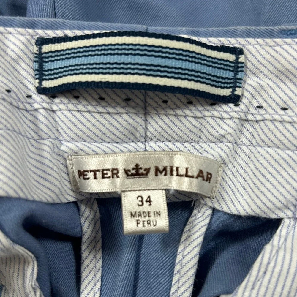 Peter Millar Shorts Mens 34 Blue Flat Front Chino Golf Pima‎ Cotton Twill 8.5